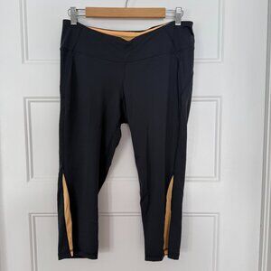 Active by Old Navy - Grey Cropped Leggings with Orange Mesh Detail - L